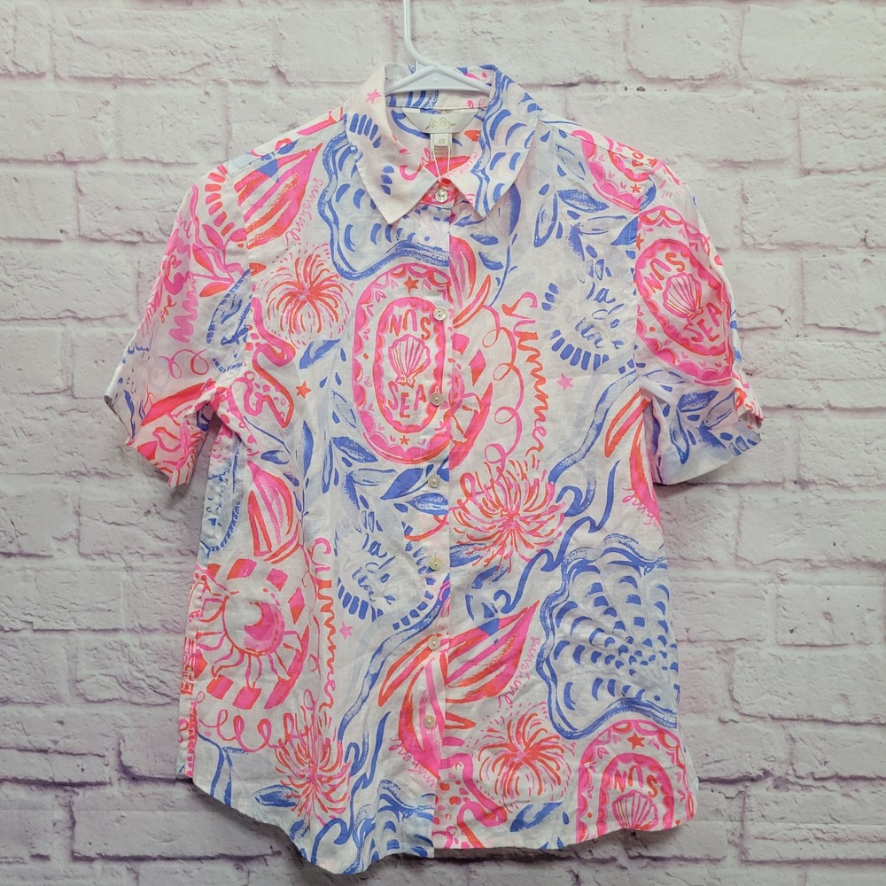NEW Lilly Pulitzer Linen Button Ridoc Shirt XS Beachy Preppy Coastal Resort